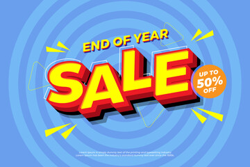 End of year sale up to 50 percent off discount banner for social media and website