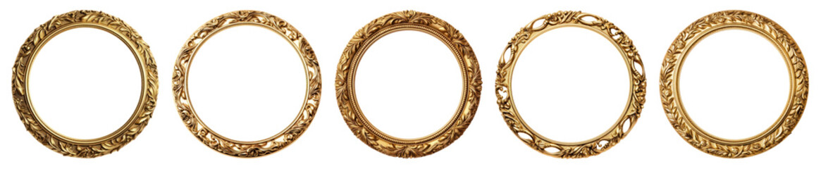 Vintage gold round frame png cut out element set