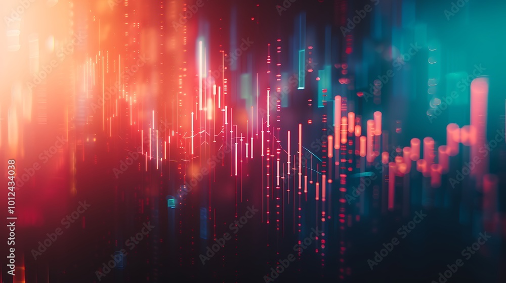 Poster abstract data visualization with red and blue neon lights