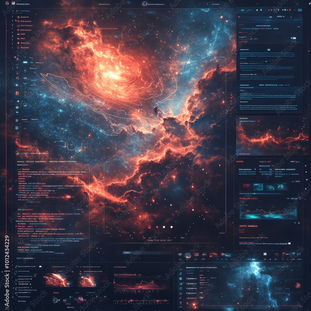 Poster futuristic interface with nebula background science fiction ui design