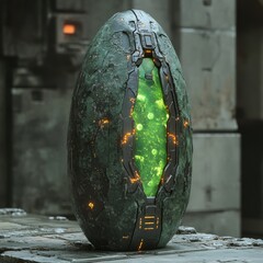 Futuristic Egg Shaped Pod with Glowing Green Interior   Sci Fi Concept