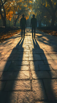 Golden Hour Shadows Illustration of Figures on Path
