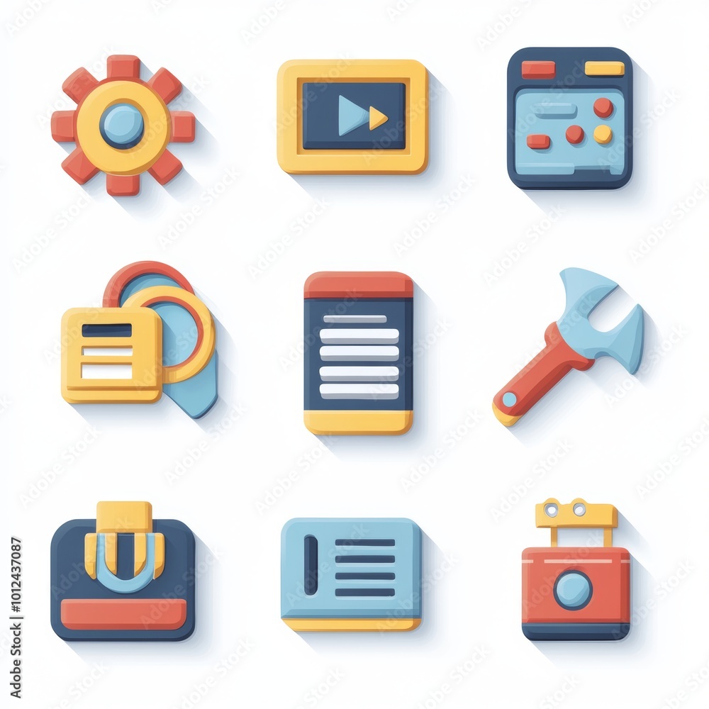 Poster flat design app icons settings video music location document tools user interface
