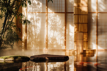 Serene Zen Garden with Bamboo and Reflection Pool