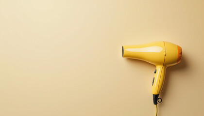 A vibrant yellow hairdryer with a glossy finish against a matching yellow background. The design is modern and eye-catching, perfect for a stylish bathroom.


