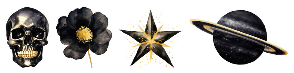 Elegant black gothic items png cut out element set