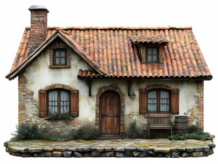 3D Illustration - Quaint Cottage with Terracotta Roof