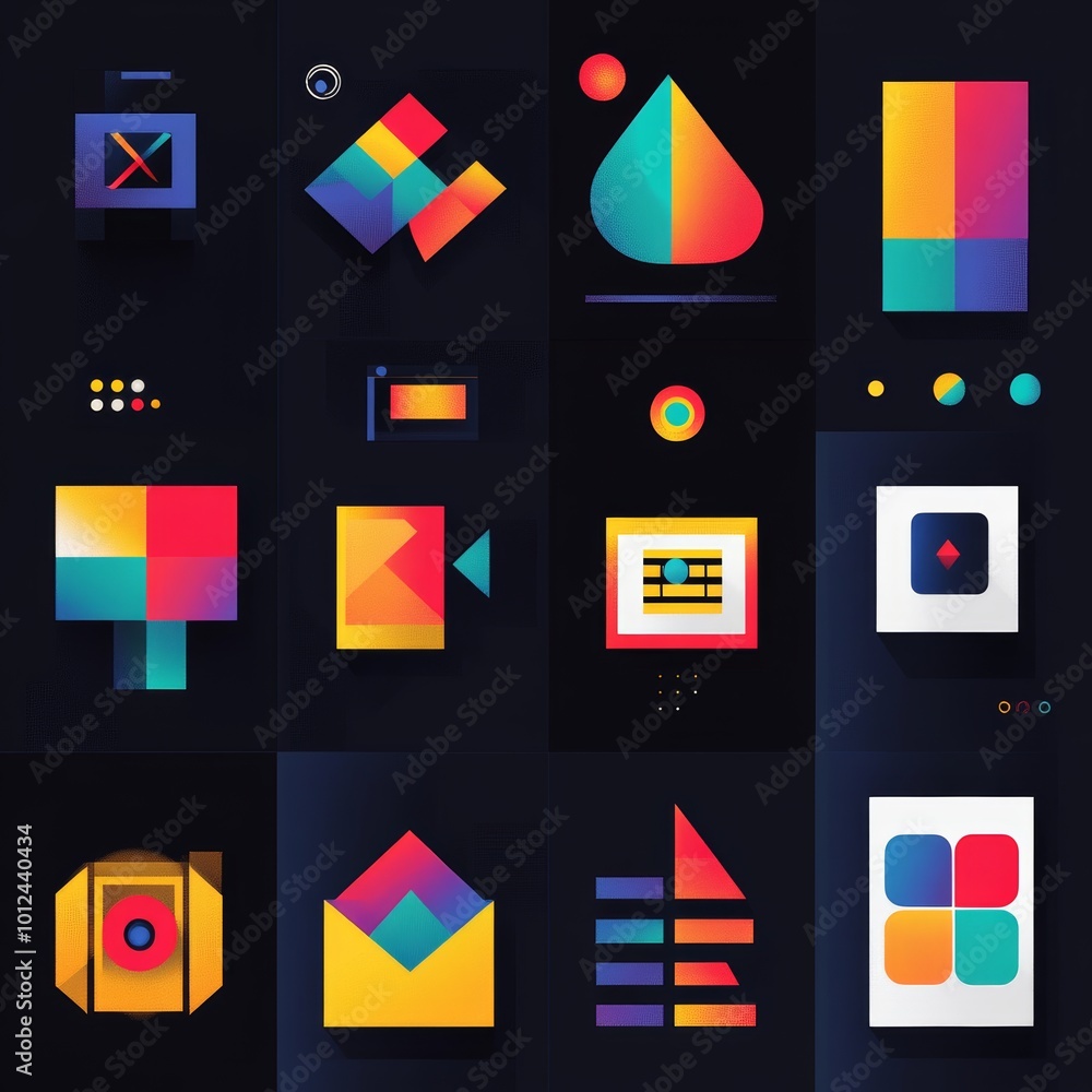 Poster colorful geometric shapes abstract design graphic elements ui kit app icon design min