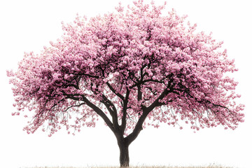 Obraz premium Photo - Pink Cherry Blossom Tree in Full Bloom on White Background