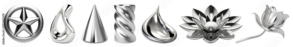 Poster chromium 3d objects png cut out element set