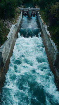 Rushing Water Flowing Through Hydroelectric Dam Photo