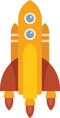 Cartoon spaceship is launching upwards with its thrusters blazing