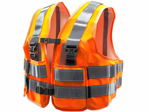 3D Render of Orange Life Jacket with Reflective Strips