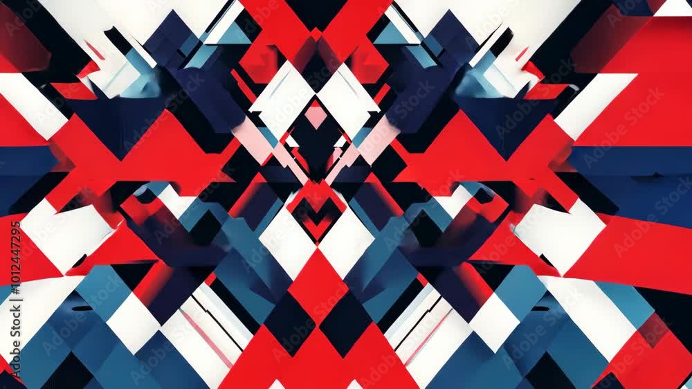 Poster geometric abstract pattern with red white and blue shapes, digital art concept