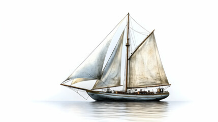 Obraz premium Realistic Illustration - Sailing Ship With White Sails On Calm Sea