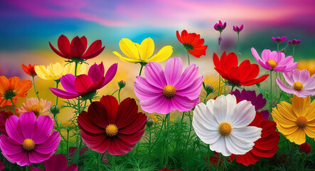 Colorful cosmos flowers background