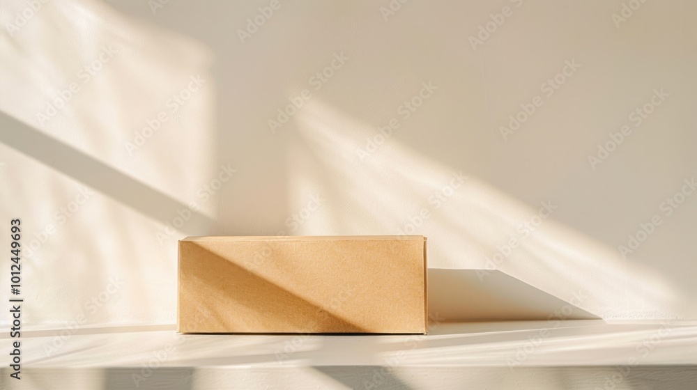 Poster simple brown box on a shelf with soft shadows