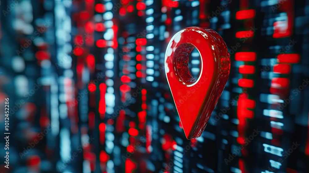 Poster digital map pin with futuristic ai technology, set against a backdrop of holographic data streams an