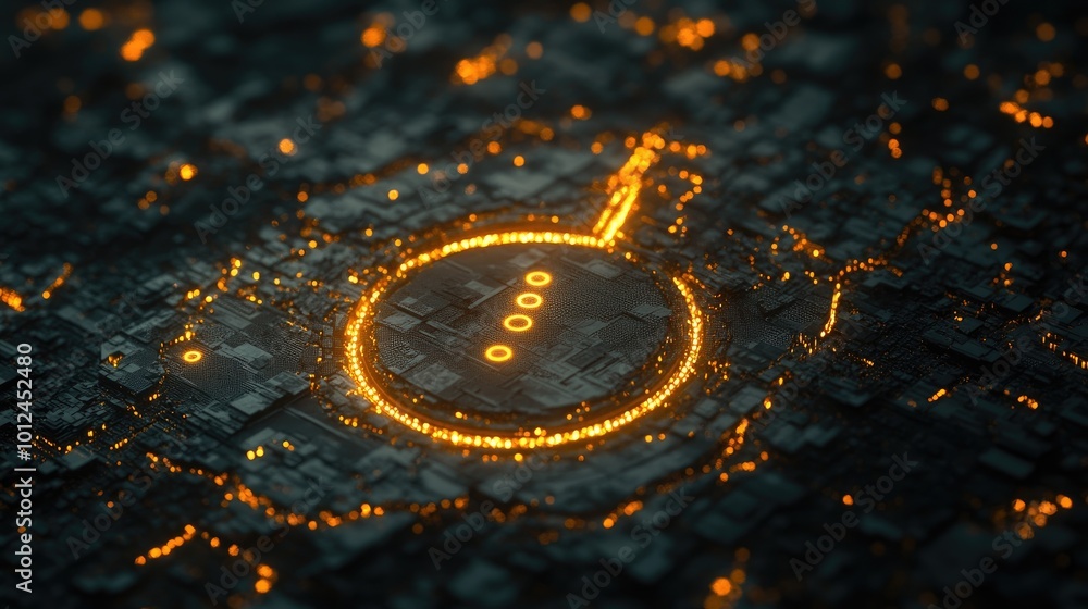 Poster digital map pin with futuristic ai technology, set against a backdrop of holographic data streams an