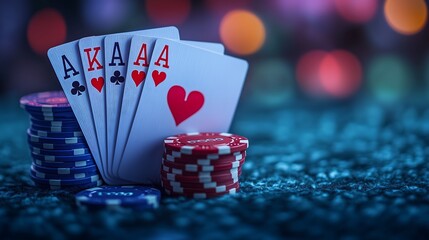 Retro casino night: Close-up of distressed cards
レトロなカジノナイト：傷んだカードのクローズアップ.Generative AI