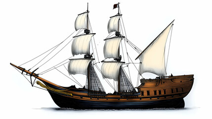 Sailing Ship with Full Sails on the Open Sea