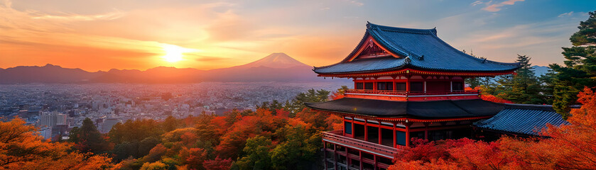 Chureito Pagoda Autumn Sunset, Mount Fuji Realistic Image