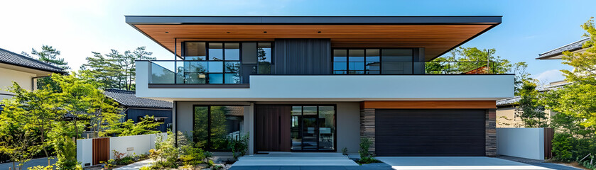 Modern Home Photo - Exterior View With Garage and Balcony
