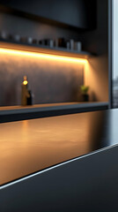 Blurred 3D Kitchen Counter with Warm Lighting