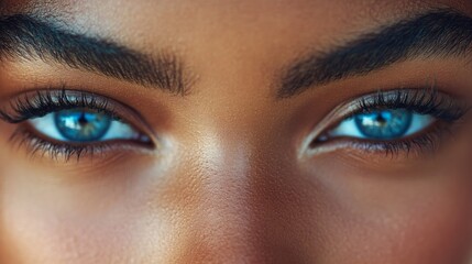 Obraz premium Close up of a woman's blue eyes looking directly at the camera.