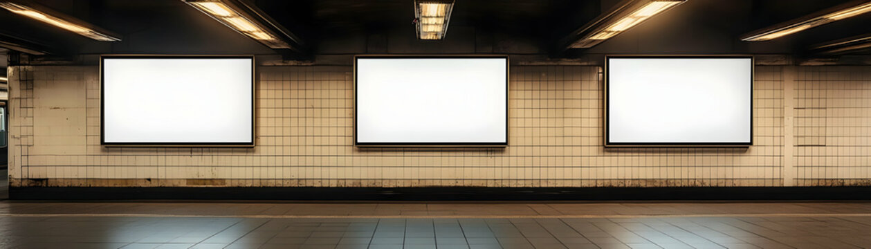 Empty Subway Station Photo with Three Blank Billboards