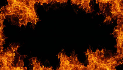 Obraz premium Fiery frame with dynamic flames on a black background creating a dramatic effect