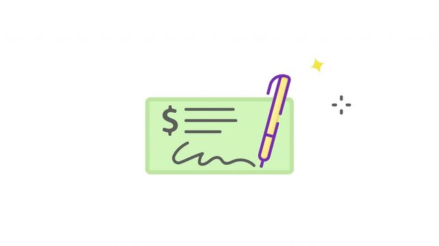 paycheck bank check receipt icon animation video, check book, note bank animated icon