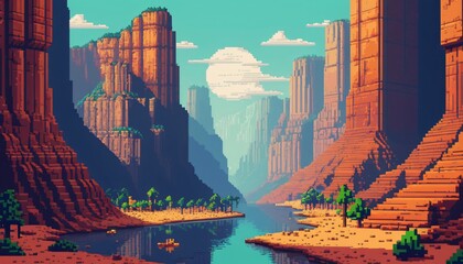 8 bit nostalgic landscapes illustration background