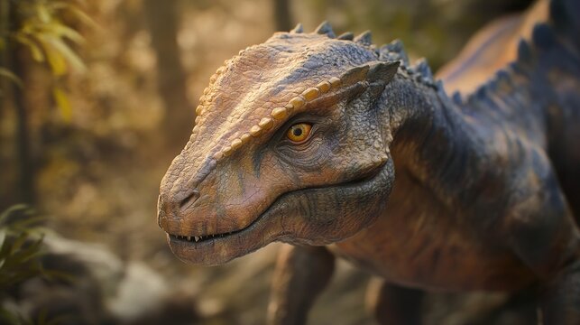 Close-Up of a Realistic Dinosaur in a Lush Forest
