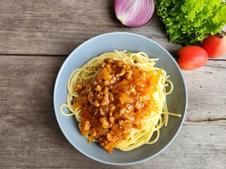 Spaghetti with tomato and pork Italian food