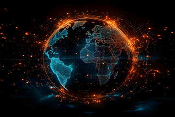 Obraz premium Digital Earth Illustration - Global Network and Connections