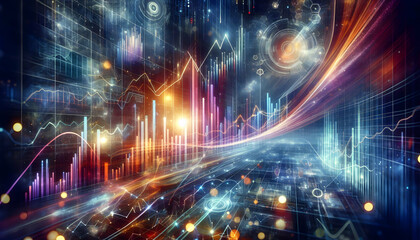 Abstract Glowing Investment Growth: Dynamic Digital Art Showcasing Vibrant Lines and Graphs in a Modern Financial Prosperity Concept for Photo Stock
