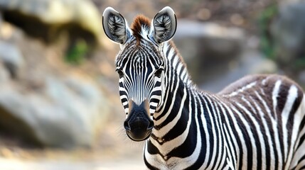 Fototapeta premium A fun and educational zebra flashcard for kids, featuring a cute, cartoon-style zebra with its name printed clearly below. The design is simple and colorful, making it engaging and easy