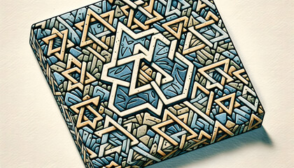 3D Watercolor tiles showcasing Hanukkah stars with natural ink on recycled paper concept as A seamless watercolor tile background featuring Hanukkah stars drawn with natural ink on recycled paper prom