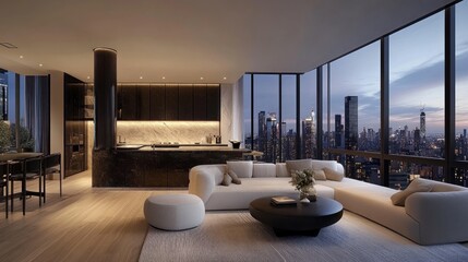 Modern Apartment with City Skyline View