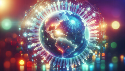 Obraz premium Abstract Glowing Globe with Digital Human Figures Symbolizing Global Unity and Peace for Human Rights Day - Vibrant Soft Gradient Background in Photo Stock Concept