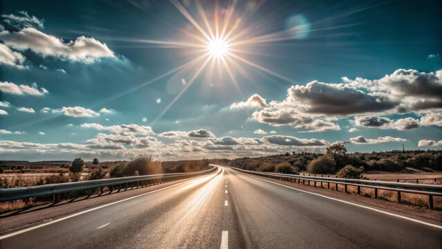 road to heaven. road, highway, sky, travel, asphalt, landscape, nature, horizon, sun, journey, cloud, way, speed, empty, driving, drive, clouds, car, sunset, street, motion, transportation, field, tri