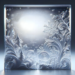 3D Frosted Windowpane with Intricate Ice Patterns and Clear Copy Space for Seasonal Promotions, Natural Winter Element, Close-Up Focus on Frost Design