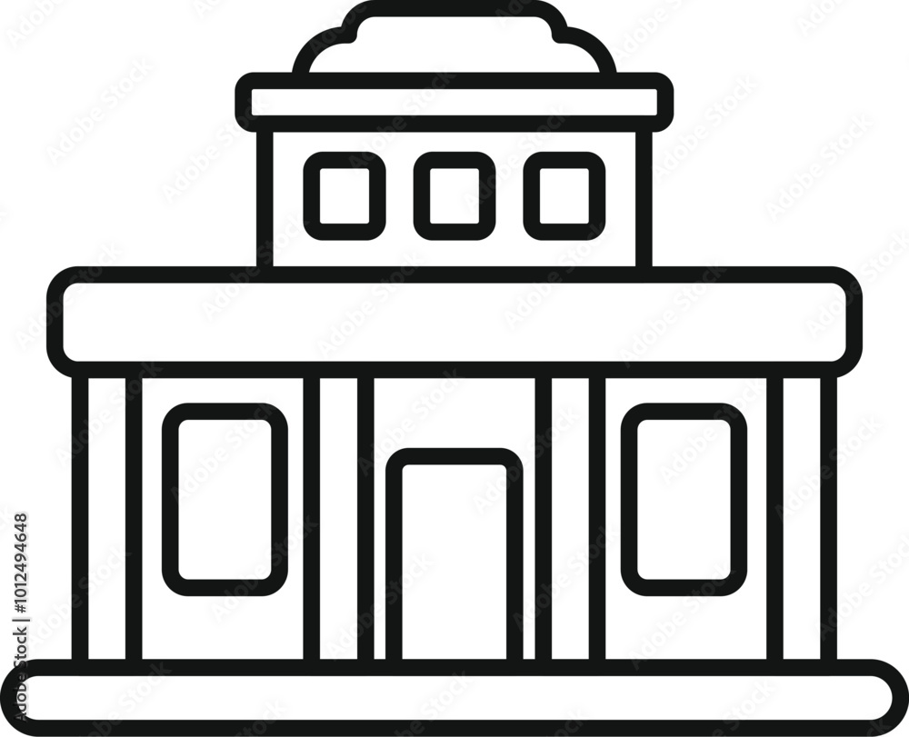 Aufkleber simple icon of a public building drawn with thin lines, featuring columns and a decorated roof, idea