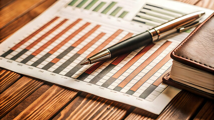 Fototapeta premium Professional Flat Lay of Business Cards, Pen, and Financial Report on White Background - Emphasizing Organization and Financial Management for Corporate Marketing