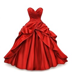 Naklejka premium A stunning red party dress design, elegantly isolated on a white background. The dress showcases a sleek silhouette with vibrant red fabric, perfect for special occasions such as formal parties