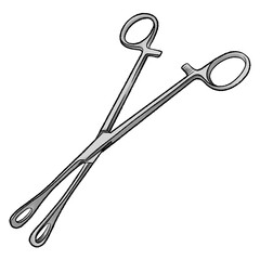 medical equipment illustration Outline Foerster Sponge Holding Forceps on a transparent background