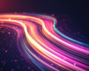 Obraz premium Abstract texture with glowing, neon light trails in dark space