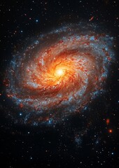 Vivid spiral galaxy with bright core and swirling arms amidst a starry universe.