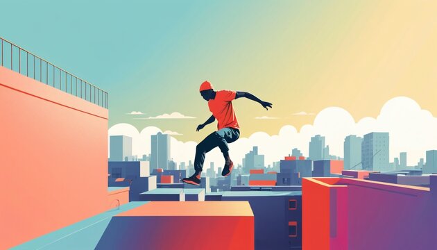 person doing parkour sport simple minimalist illustration